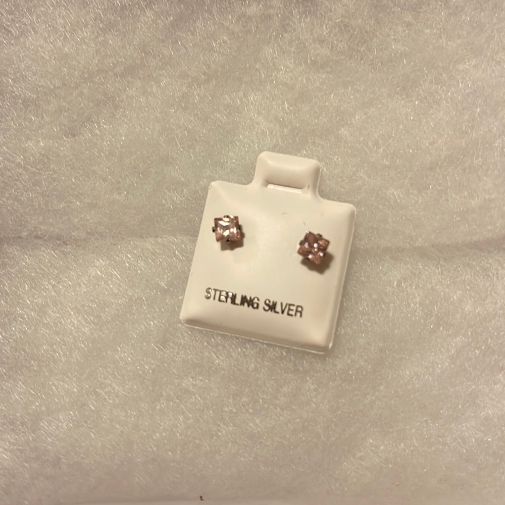 Pink square studs. Never worn sterling silver